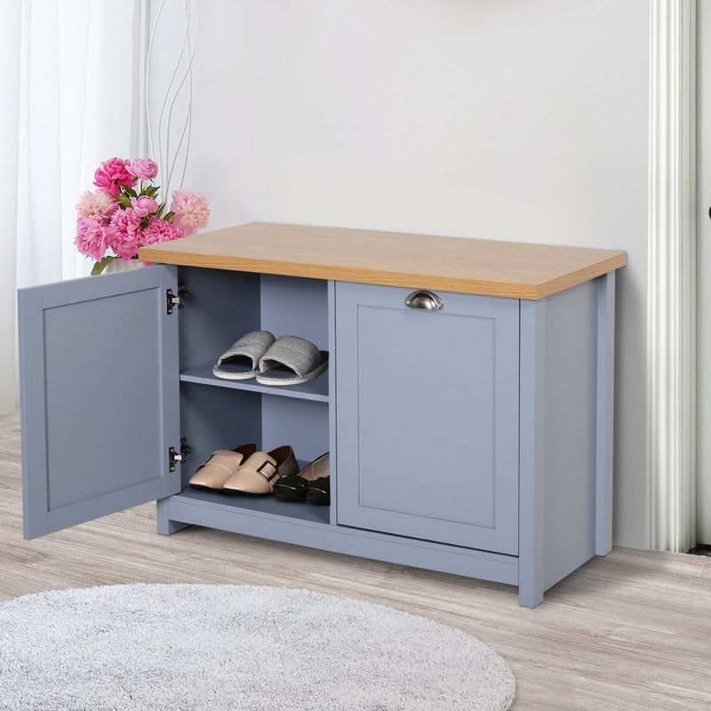 MDF Rustic 4-Compartment Storage Cabinet - Grey