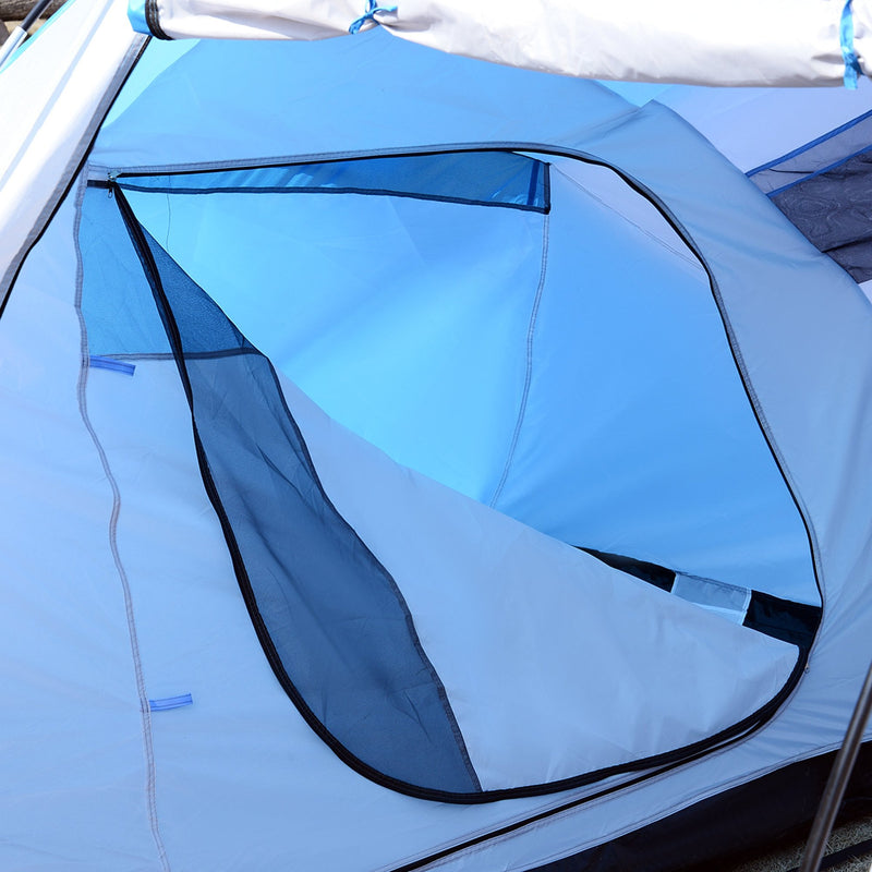 Outsunny 4-6 Man Camping Tent w/ Two Bedroom, Hiking Sun Shelter, UV Protection Tunnel Tent, Blue and White