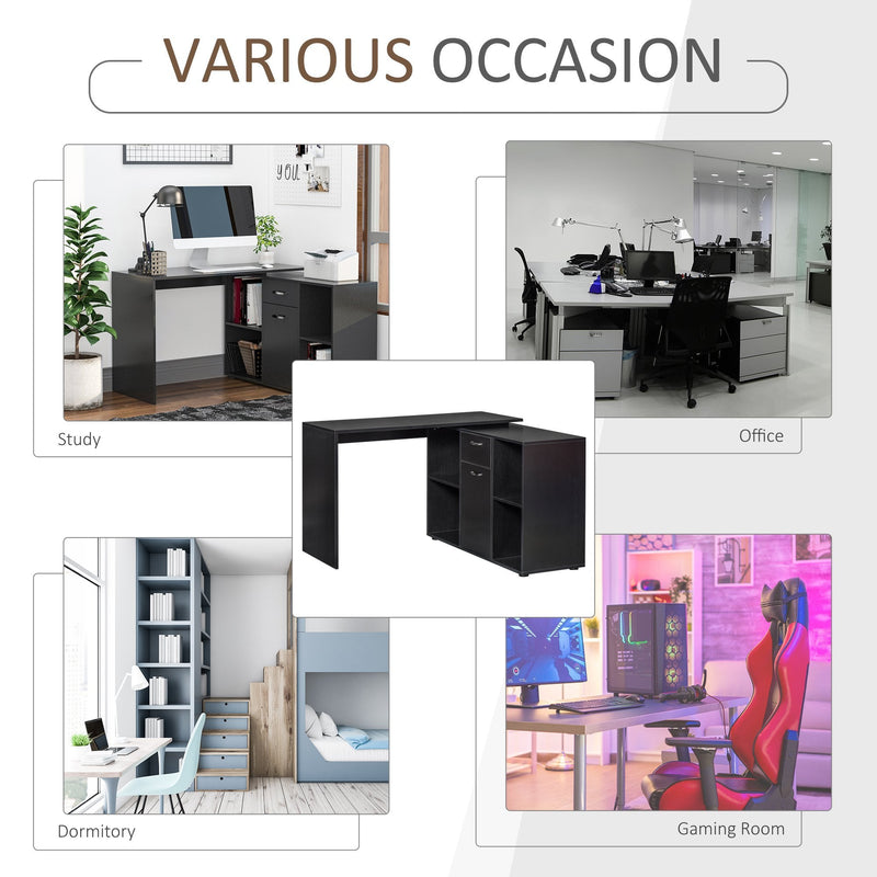 MDF Adjustable L-Shaped Computer Desk Workstation Corner PC Table Home Office Functional Spacious Modern Stylish-Black