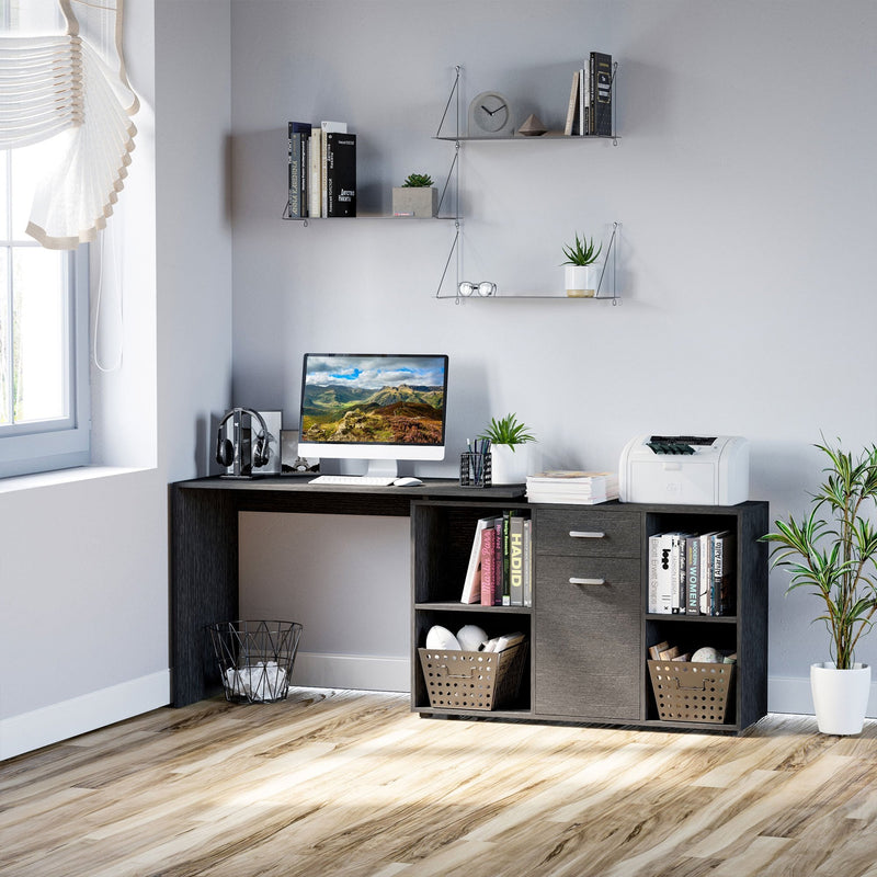 MDF Adjustable L-Shaped Computer Desk Workstation Corner PC Table Home Office Functional Spacious Modern Stylish-Black