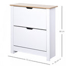 HOMCOM Narrow Shoe Cabinet, Space Saving Shoe Storage Cabinet with 2 Flip Drawers and Adjustable Shelves for 12 Pairs of Shoes for Hallways and Living Room, White