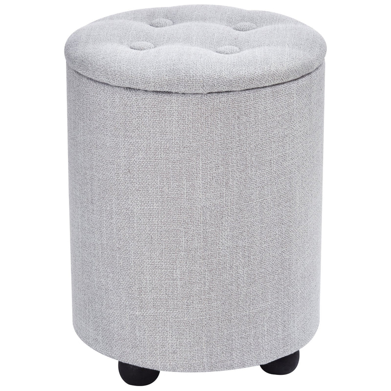 Linen Upholstered Round Ottoman Stool Grey