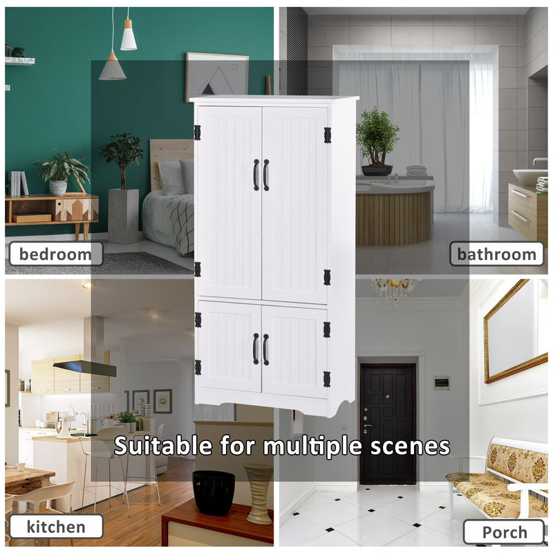 Accent Floor Storage Cabinet Kitchen Pantry with Adjustable Shelves and 2 Lower Doors, White w/Adjustable Shelves