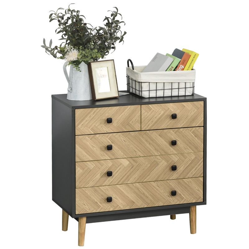 5-Drawer Chest Storage Cabinet Sideboards with Metal Handles Freestanding Dresser for Bedroom, Living Room Wooden Bedroom