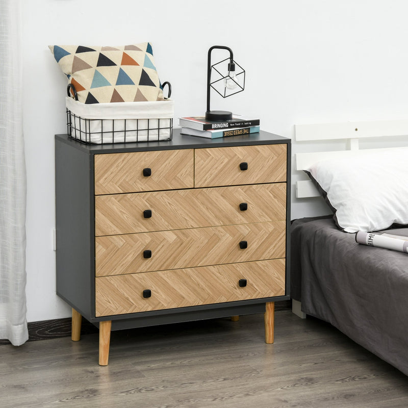 5-Drawer Chest Storage Cabinet Sideboards with Metal Handles Freestanding Dresser for Bedroom, Living Room Wooden Bedroom