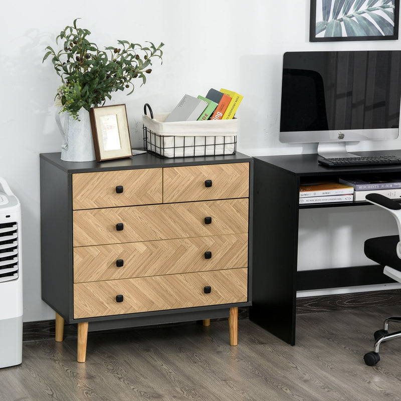 5-Drawer Chest Storage Cabinet Sideboards with Metal Handles Freestanding Dresser for Bedroom, Living Room Wooden Bedroom