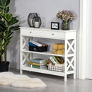 Console Table Sofa Side Desk with Storage Shelves Drawers X Frame for Living Room Entryway Bedroom White