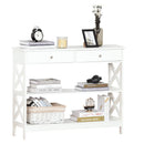 Console Table Sofa Side Desk with Storage Shelves Drawers X Frame for Living Room Entryway Bedroom White