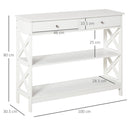 Console Table Sofa Side Desk with Storage Shelves Drawers X Frame for Living Room Entryway Bedroom White