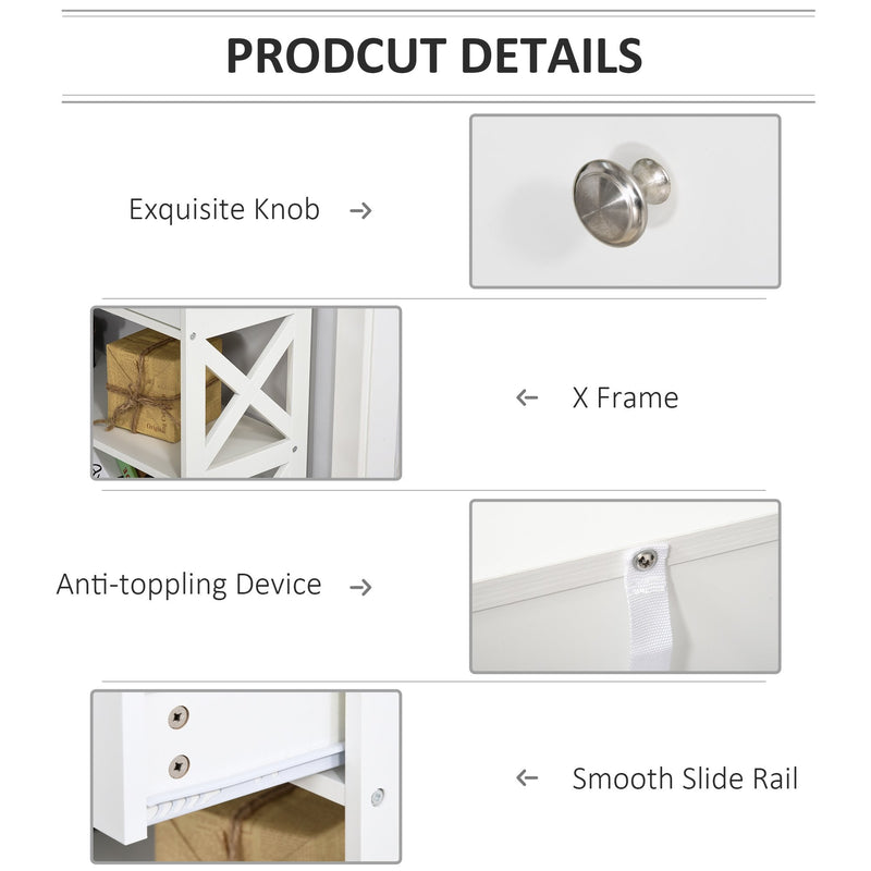 Console Table Sofa Side Desk with Storage Shelves Drawers X Frame for Living Room Entryway Bedroom White