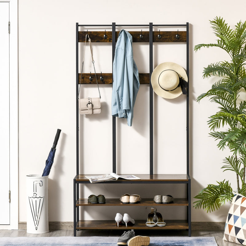 Coat Rack Stand, Free Standing Hall Tree, Coat Stand with Hooks, Bench
