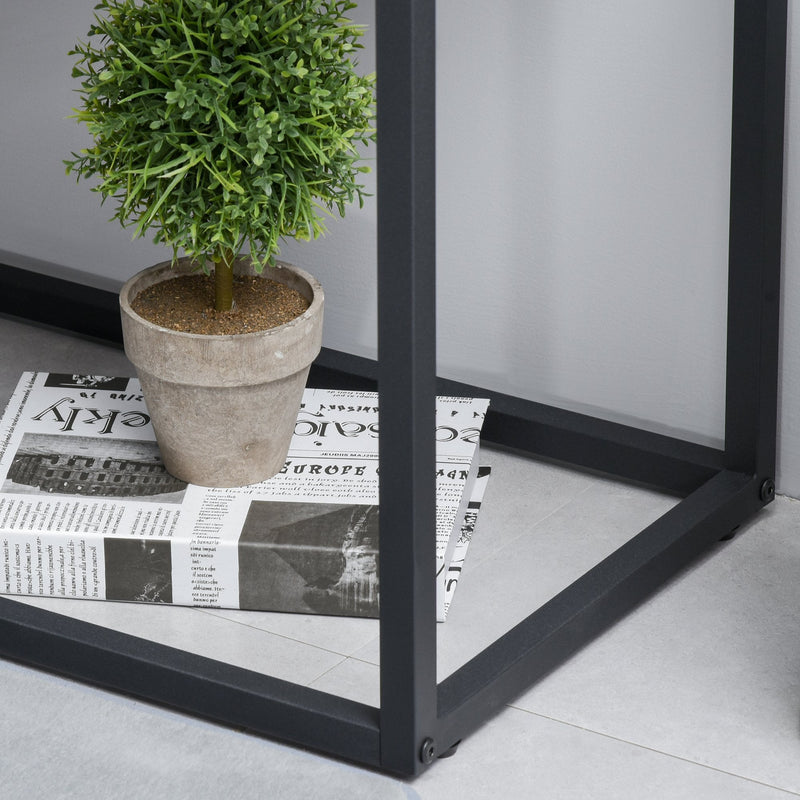 Industrial Style Entryway Console Table Desk with Drawers, Toughened Glass Shelf, 3D Wood Grain