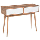 Console Table Sofa Side Desk with 2 Drawers Solid Pine Wood Legs for Living Room Entryway Bedroom Brown and White