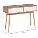 Console Table Sofa Side Desk with 2 Drawers Solid Pine Wood Legs for Living Room Entryway Bedroom Brown and White