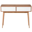 Console Table Sofa Side Desk with 2 Drawers Solid Pine Wood Legs for Living Room Entryway Bedroom Brown and White