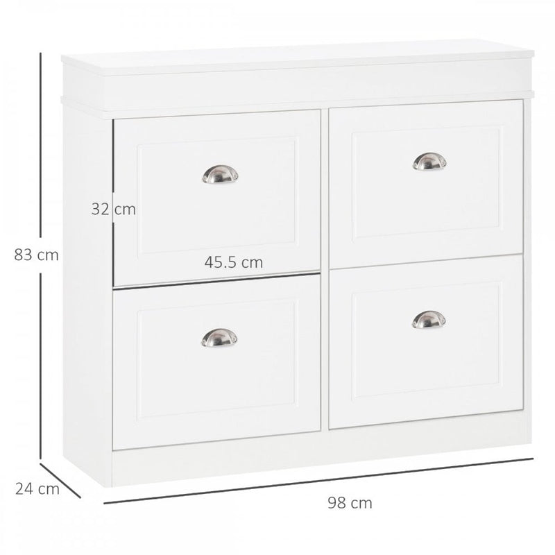 Shoe Cabinet with 4 Flip Drawers Wood Tipping Bucket Narrow Storage Cupboard with Adjustable Shelf Hall Organizer for Entrance Foyer White