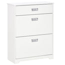 Tipping Shoe Cabinet Storage Rack Entryway Organizer with 2 Pull-Down Doors and Drawer Adjustable Shelf for Hallway Porch Narrow Space White Hall Flip Drawers Entry 16 Pairs