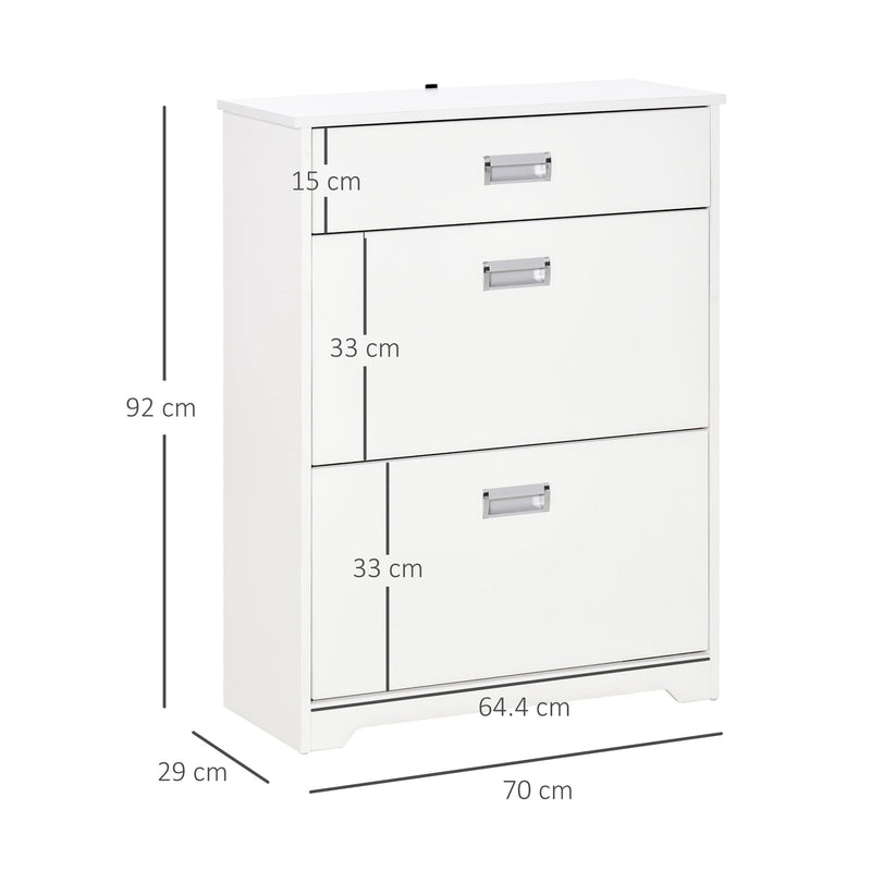 Tipping Shoe Cabinet Storage Rack Entryway Organizer with 2 Pull-Down Doors and Drawer Adjustable Shelf for Hallway Porch Narrow Space White Hall Flip Drawers Entry 16 Pairs