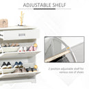 Tipping Shoe Cabinet Storage Rack Entryway Organizer with 2 Pull-Down Doors and Drawer Adjustable Shelf for Hallway Porch Narrow Space White Hall Flip Drawers Entry 16 Pairs