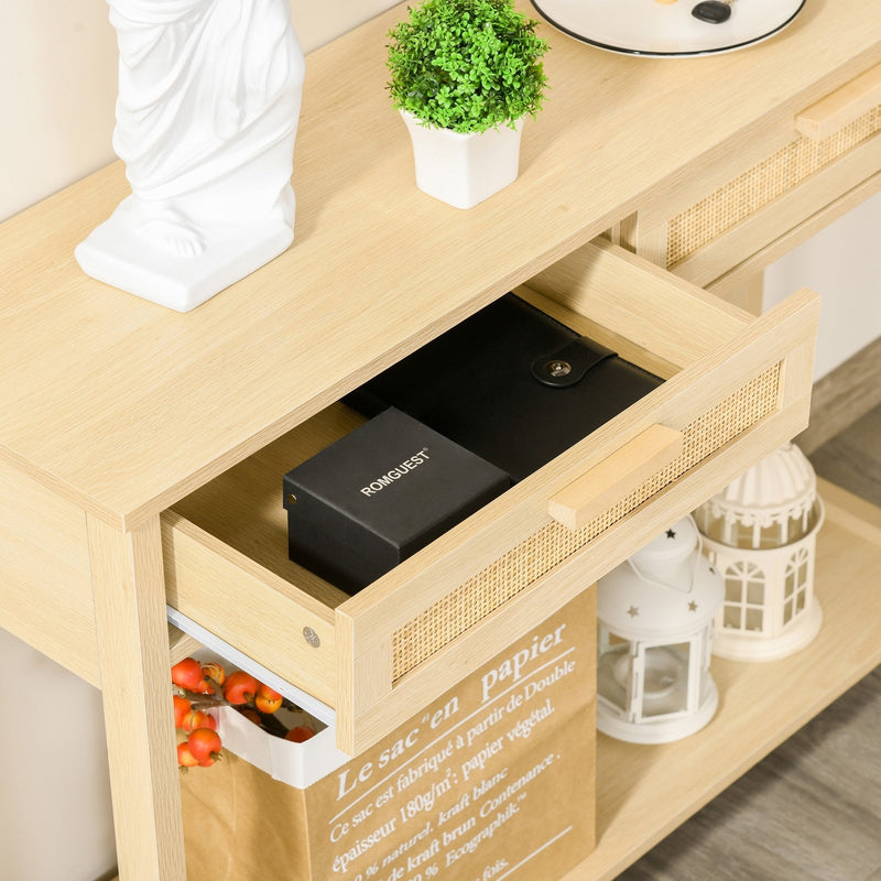 Console Sofa Table Hallway Side Desk with Storage Shelf Drawer for Entryway Living Room Bedroom Natural 2 Drawers