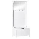 Coat Rack Shoe Bench with Storage 4 In 1 Hall Tree for Entryway Hallway Organizer with Cabinet 3 Hooks Mirrors White w/ w/