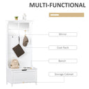 Coat Rack Shoe Bench with Storage 4 In 1 Hall Tree for Entryway Hallway Organizer with Cabinet 3 Hooks Mirrors White w/ w/