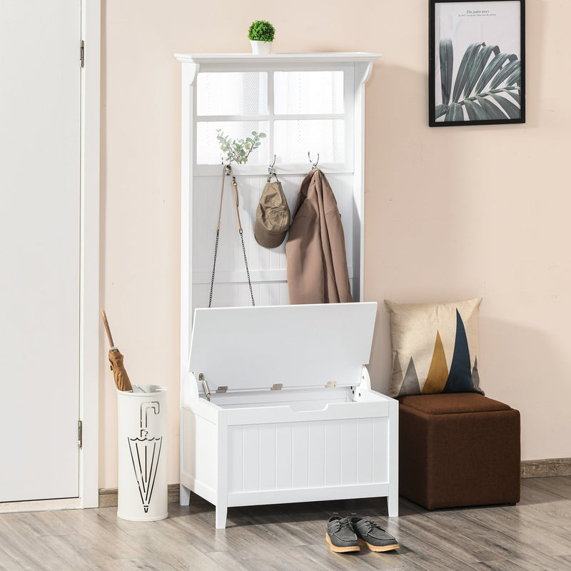 Coat Rack Shoe Bench with Storage 4 In 1 Hall Tree for Entryway Hallway Organizer with Cabinet 3 Hooks Mirrors White w/ w/