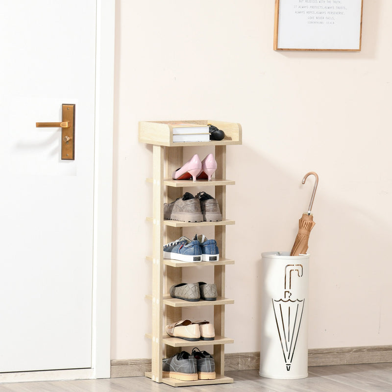 7 Tier Shoe Rack Organizer Storage Shelf Wooden Display Cabinet for Entryway Living Room Bedroom Oak Entrance