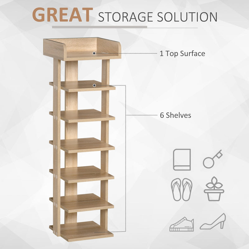 7 Tier Shoe Rack Organizer Storage Shelf Wooden Display Cabinet for Entryway Living Room Bedroom Oak Entrance