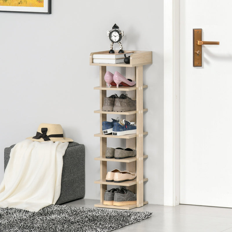 7 Tier Shoe Rack Organizer Storage Shelf Wooden Display Cabinet for Entryway Living Room Bedroom Oak Entrance