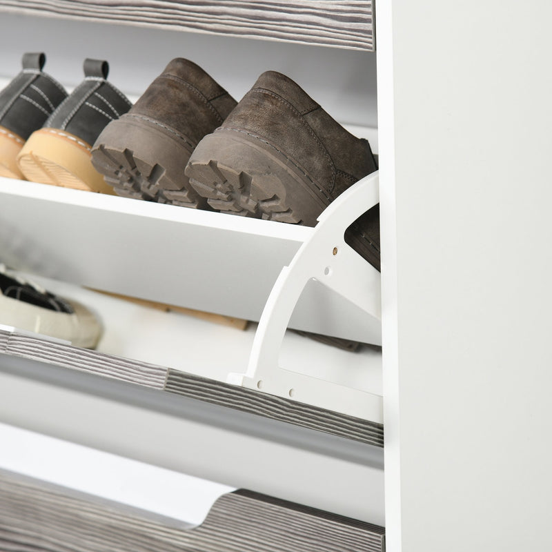 Shoe Cabinet with 3 Drawers Storage Cupboard Tipping Bucket with Flip Door Glass Top Adjustable Shelf Large-Capacity for 14 Pairs Grey w/