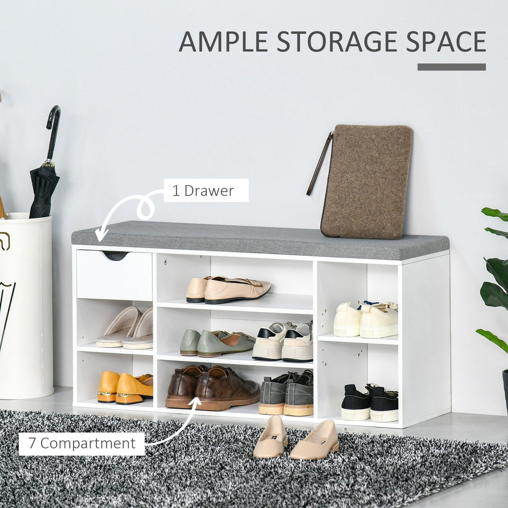 Shoe Bench with Seat Cushion Shoe Storage Cabinet with 7 Compartments