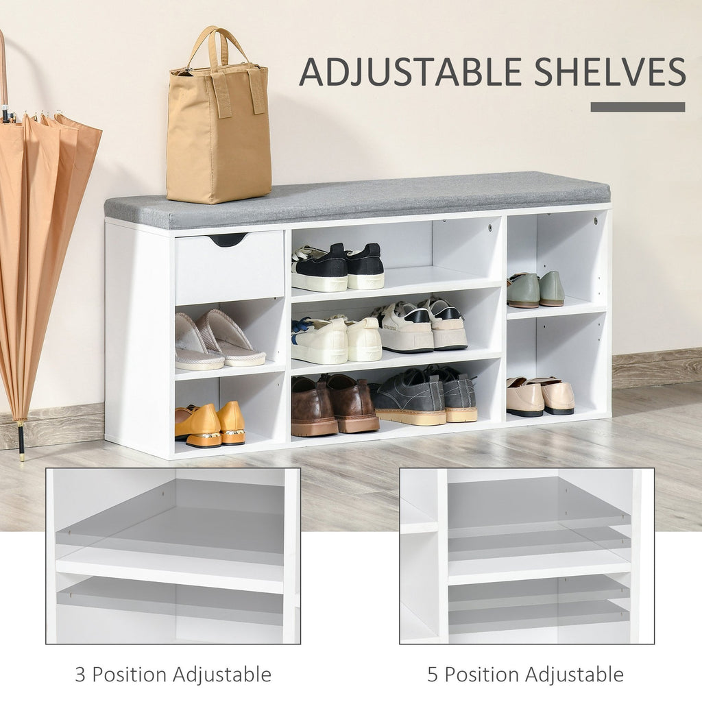 Shoe Bench with Seat Cushion Shoe Storage Cabinet with 7 Compartments