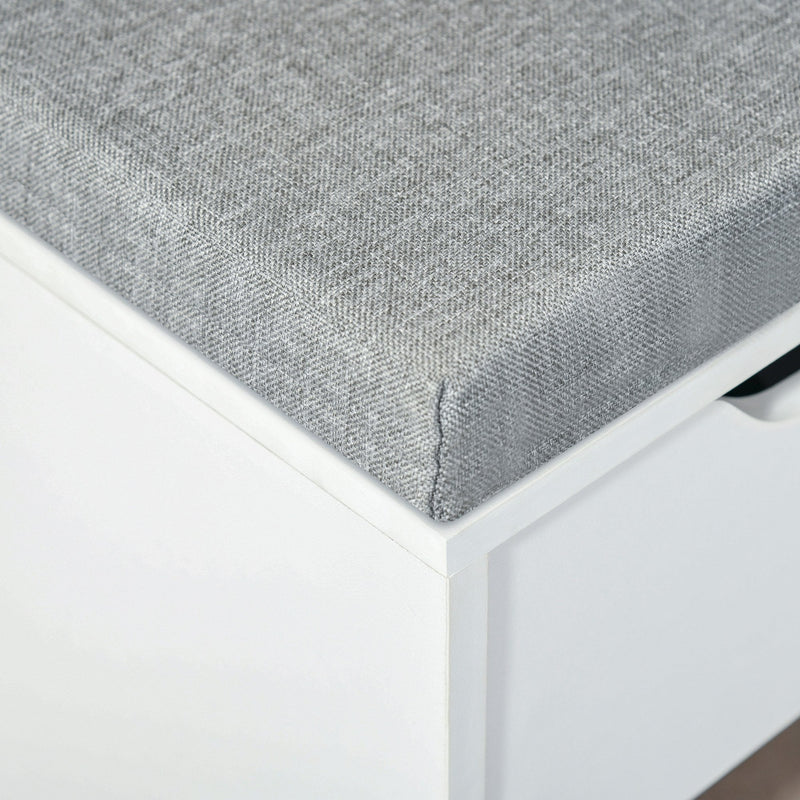 Shoe Bench with Seat Cushion Shoe Storage Cabinet with 7 Compartments Drawer Adjustable Shelves for Entryway Hallway Living Room White and Grey w/