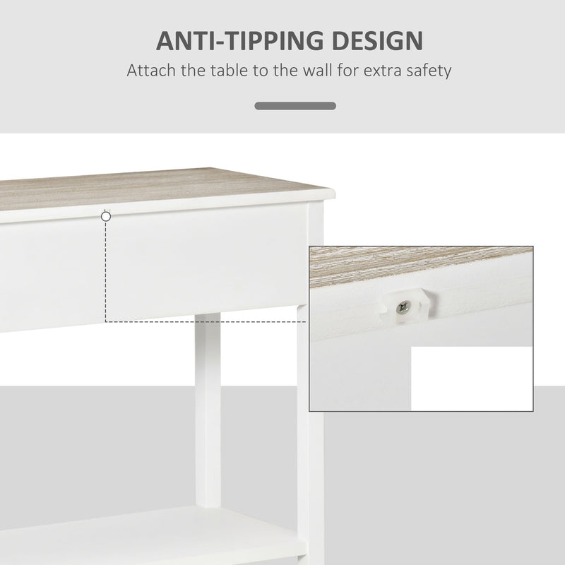 Console Table with 2 Drawers and Storage Shelf, Vintage Distressed Sofa Table for Hallway, Living Room, Bedroom, White w/ Shelf Hallway Room Bedroom