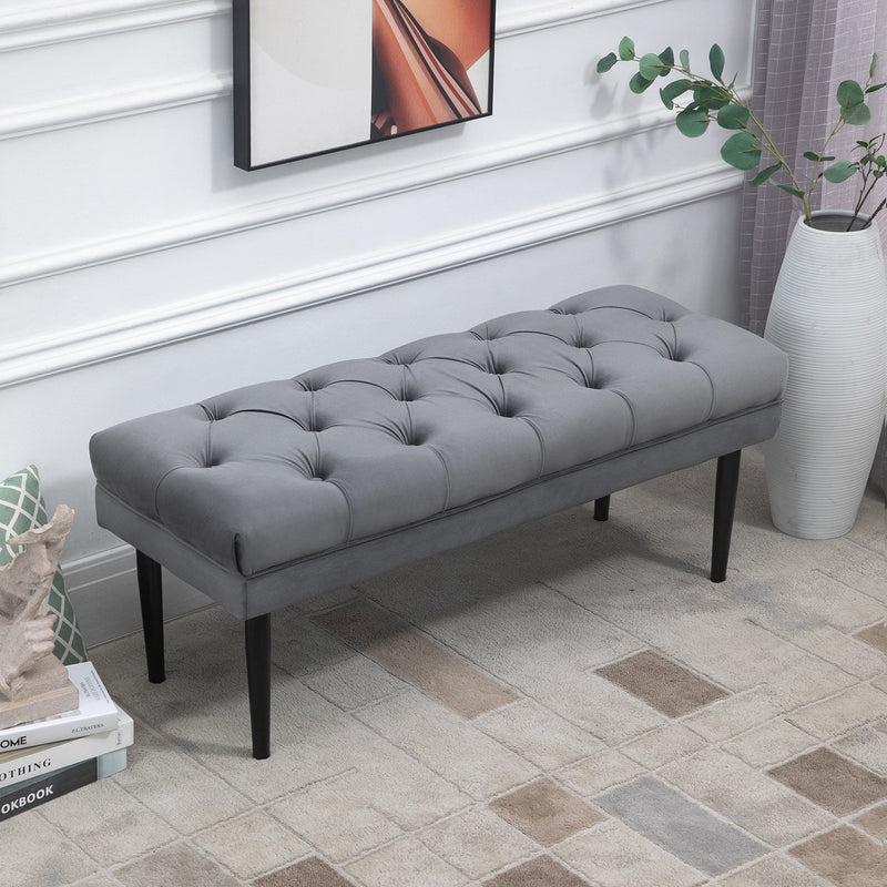 Entryway Bench, Bed End Bench, Button Tufted Window Seat, Upholstered Accent Stool for Living Room, Bedroom, Hallway, Grey Seat