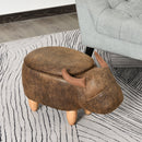 PU Leather Upholstered Cow Storage Stool Animal footstool Buffalo Cute Kids Decoration Wood Frame Legs w/Padding Lid Ottoman Furniture Brown