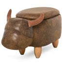 PU Leather Upholstered Cow Storage Stool Animal footstool Buffalo Cute Kids Decoration Wood Frame Legs w/Padding Lid Ottoman Furniture Brown