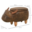 PU Leather Upholstered Cow Storage Stool Animal footstool Buffalo Cute Kids Decoration Wood Frame Legs w/Padding Lid Ottoman Furniture Brown