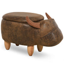 PU Leather Upholstered Cow Storage Stool Animal footstool Buffalo Cute Kids Decoration Wood Frame Legs w/Padding Lid Ottoman Furniture Brown