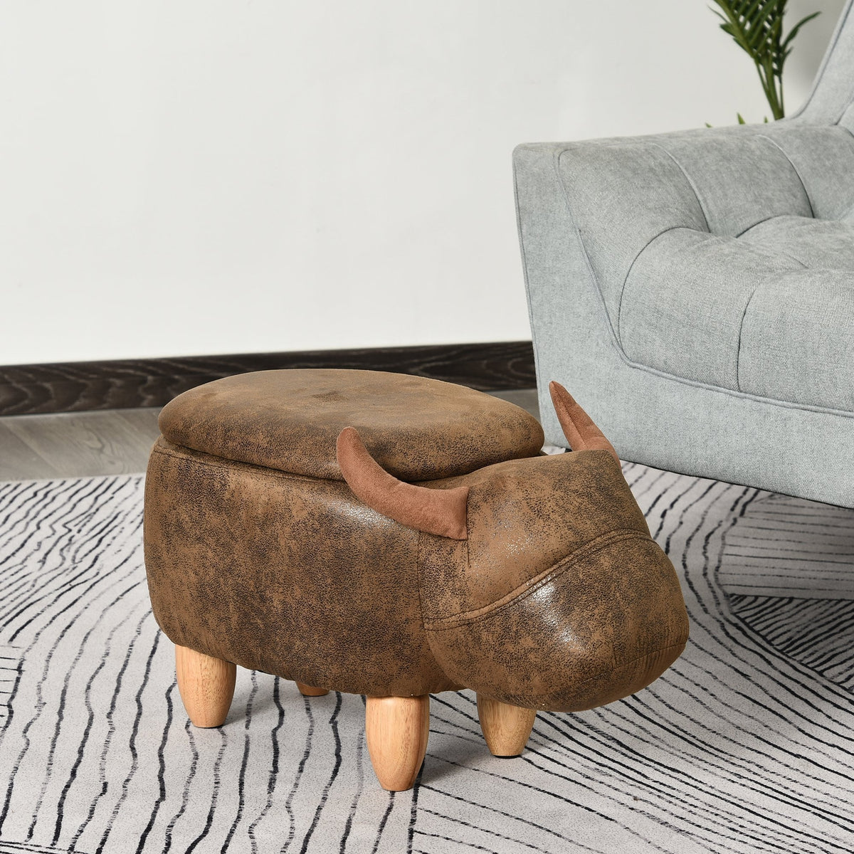 PU Leather Upholstered Cow Storage Stool Animal footstool Buffalo Cute