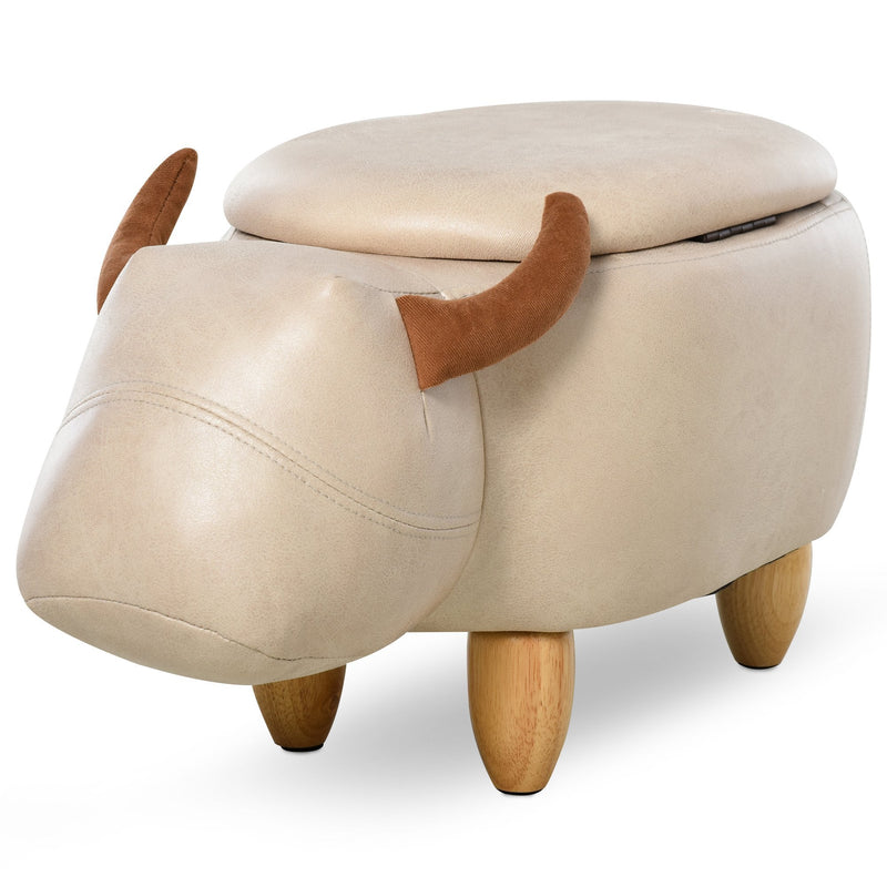 PU Leather Upholstered Cow Storage Stool Ivory