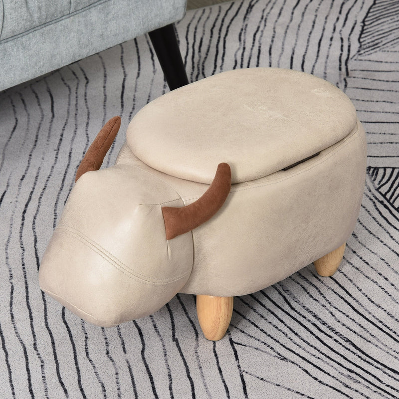 PU Leather Upholstered Cow Storage Stool Ivory