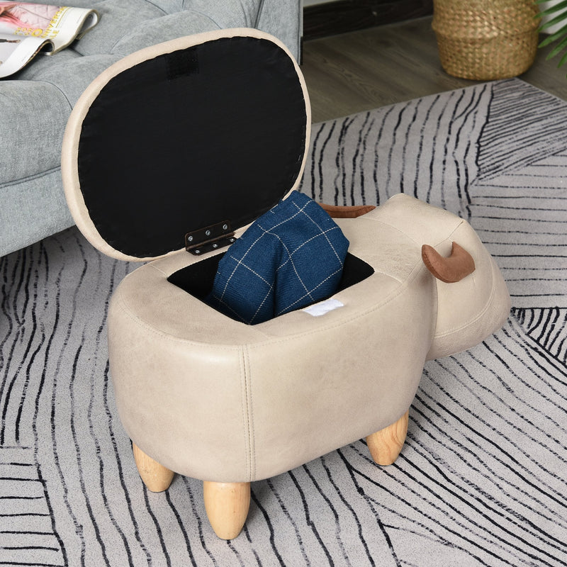 PU Leather Upholstered Cow Storage Stool Ivory