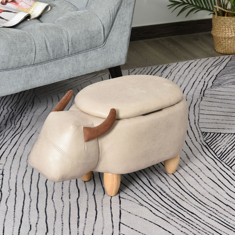 PU Leather Upholstered Cow Storage Stool Ivory