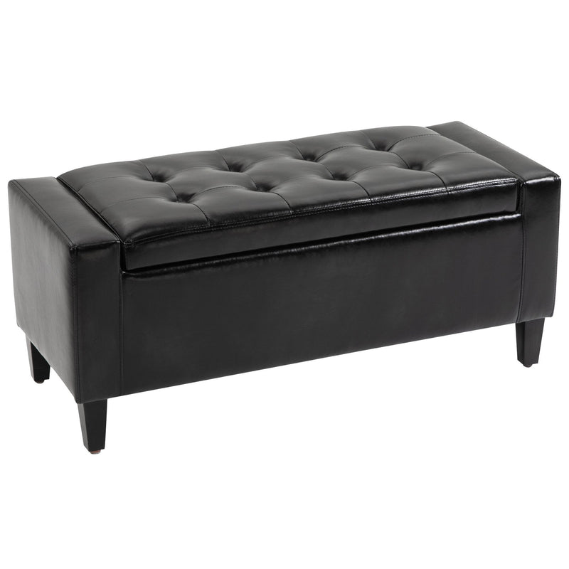 PU Leather Upholstered Lift-Top Tufted Ottoman Black