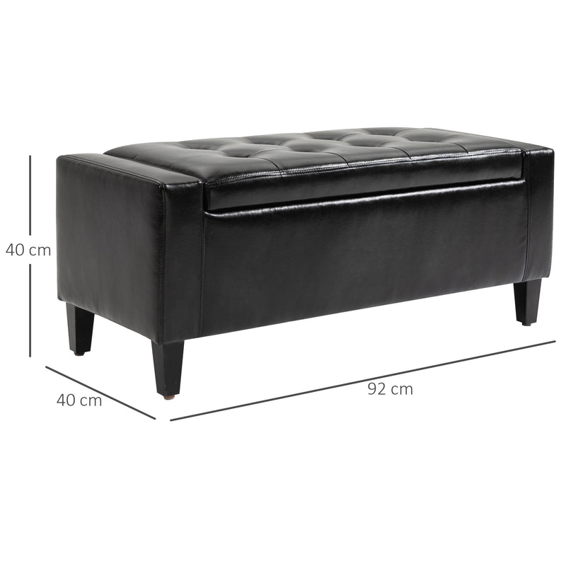 PU Leather Upholstered Lift-Top Tufted Ottoman Black