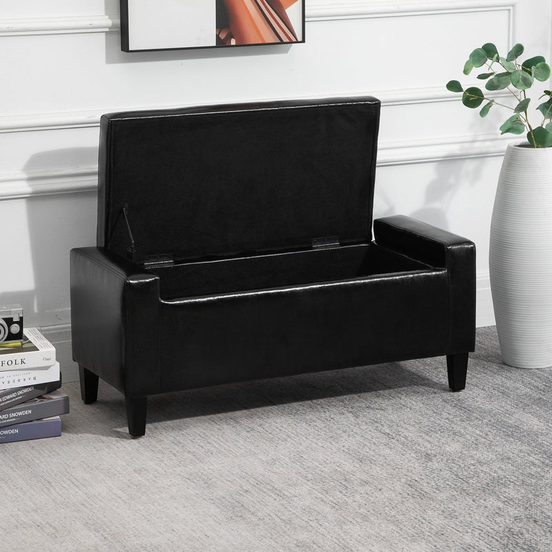 PU Leather Upholstered Lift-Top Tufted Ottoman Black