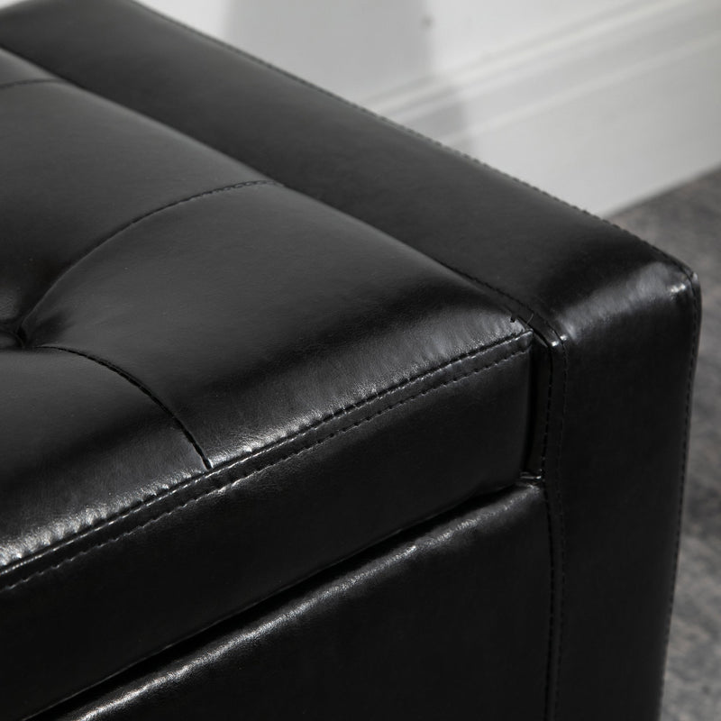 PU Leather Upholstered Lift-Top Tufted Ottoman Black