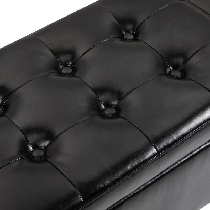 PU Leather Upholstered Lift-Top Tufted Ottoman Black